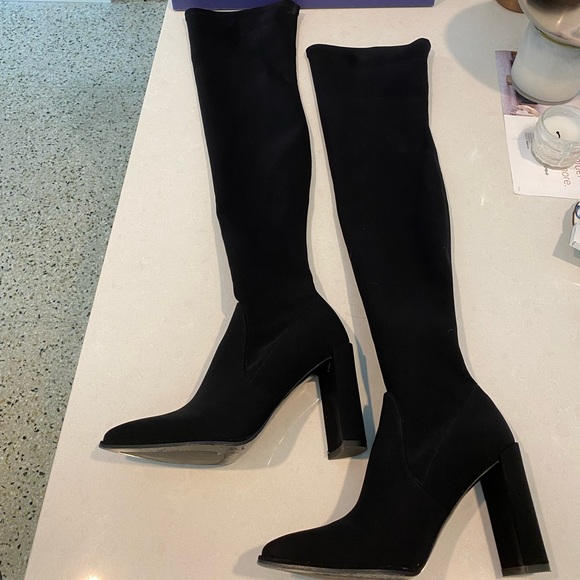 LIKE NEW Stuart Weitzman over the knee thigh high black boot. Scuba material - Picture 2 of 13